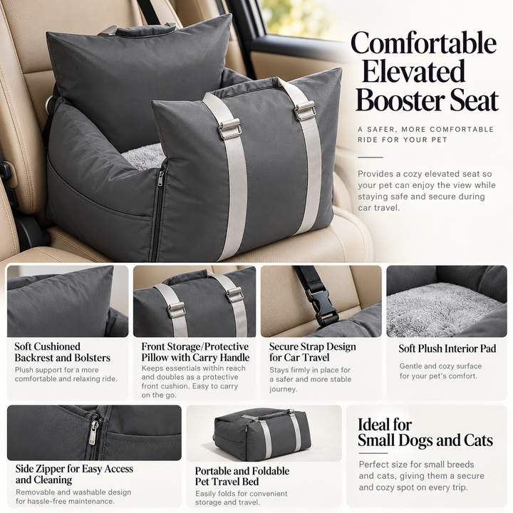2 in 1 Dog Car Seat Bed with Harness Waterproof Travel Pet Bed