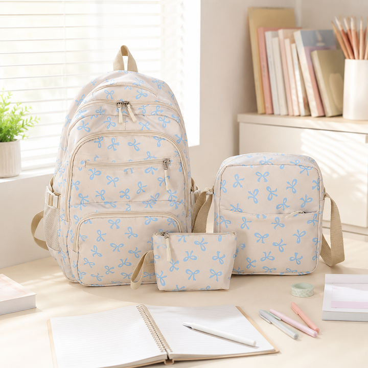 Girls Large Capacity 3-Piece School Backpack Set with Crossbody Bag &amp; Pouch