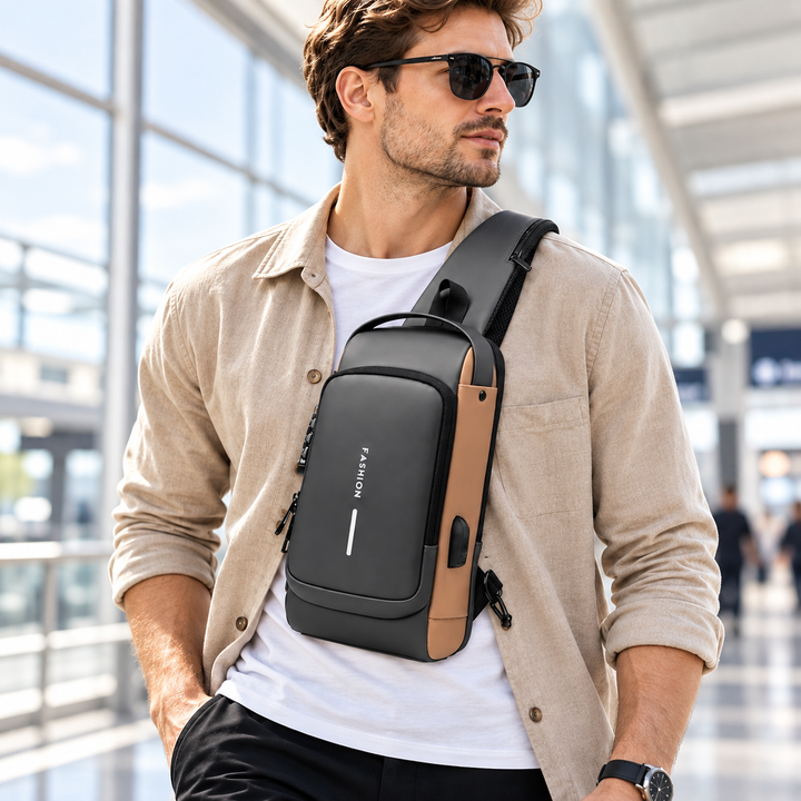 Mens Anti Theft Crossbody Chest Bag with USB Charging Port Sling Bag