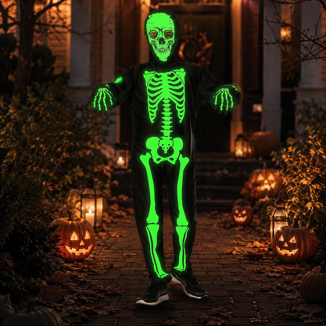 Glow in the Dark Skeleton Costume Halloween Adults Kids