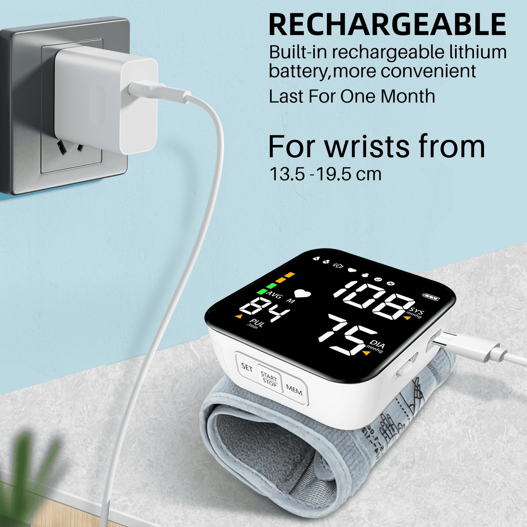 Automatic Wrist Blood Pressure Monitor with Adjustable Cuff Large LCD Display