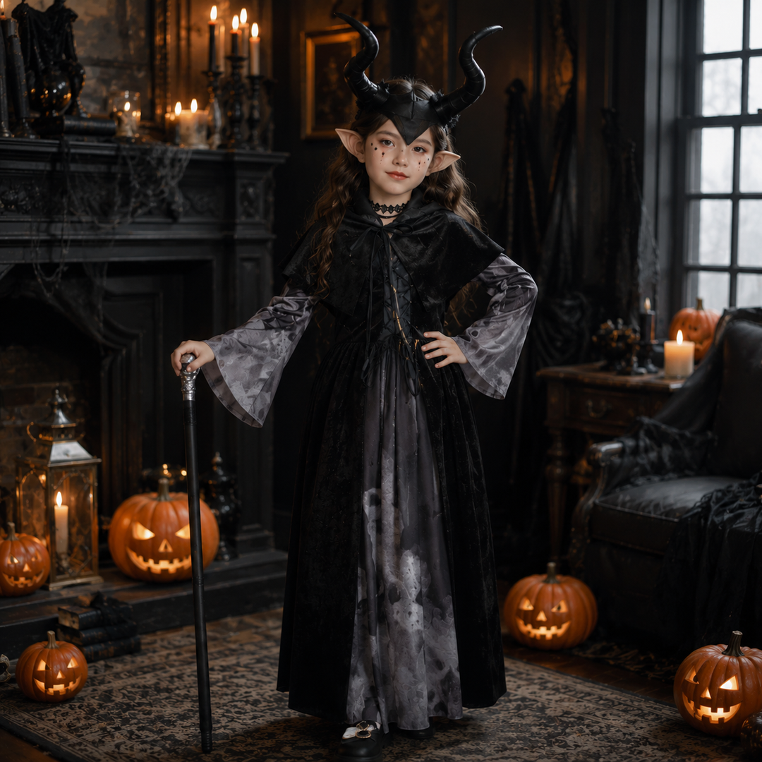 Girls Witch Vampire Skeleton Long Dress Costume Halloween