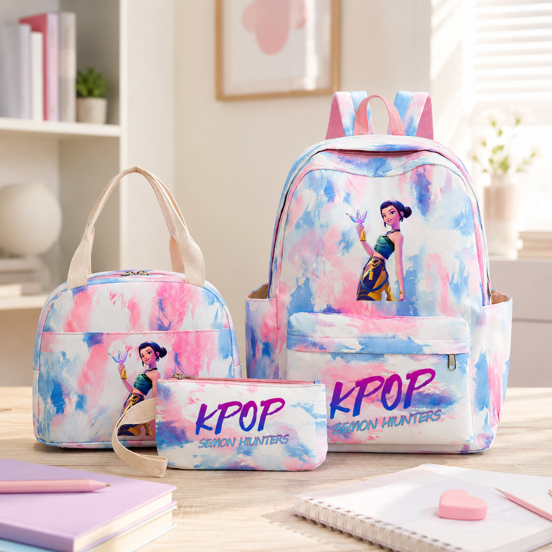 KPop Demon Hunters School Backpack Set with Lunch Bag and Pencil Case Watercolor