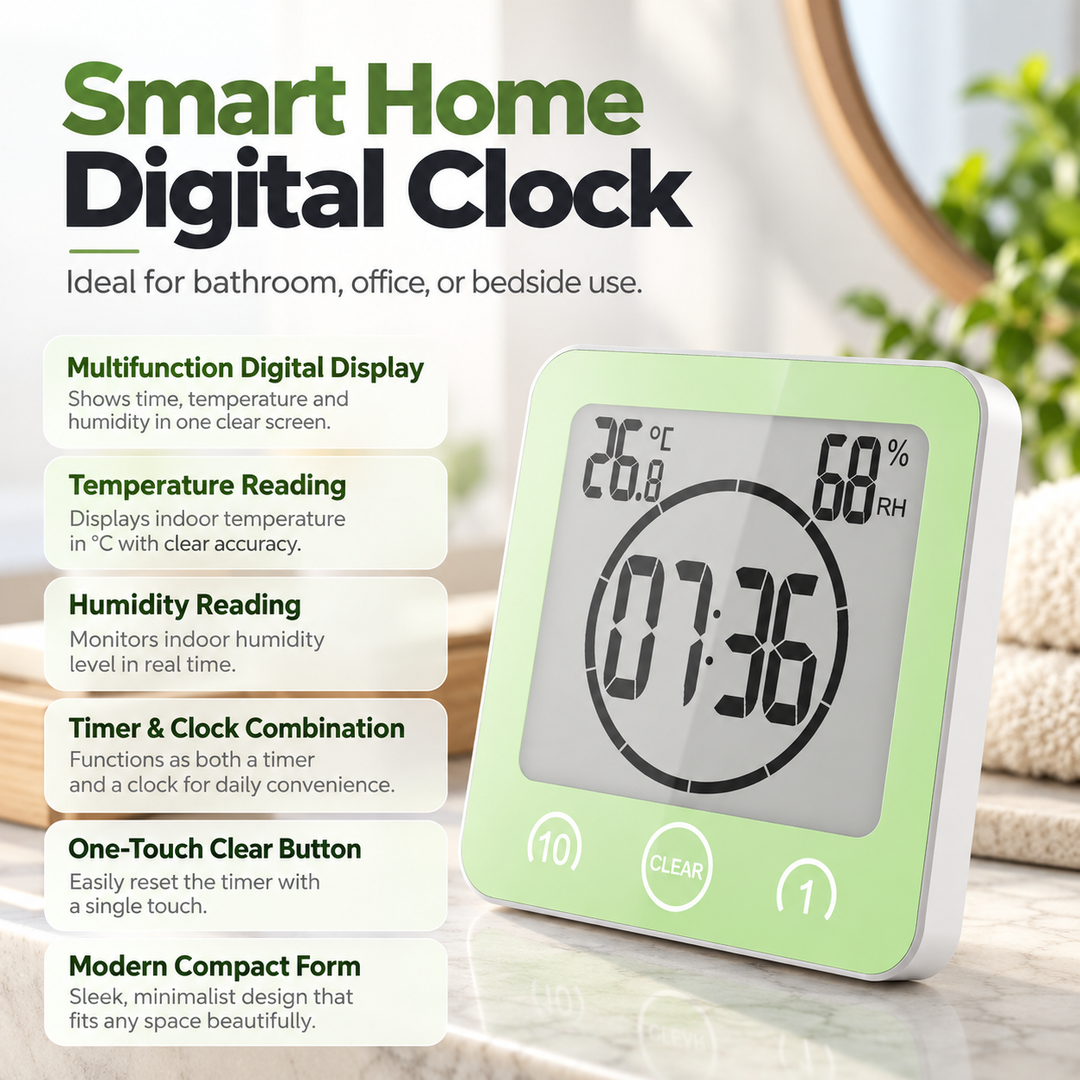 Waterproof Shower Clock Digital Suction Cup Bathroom Wall Clock Timer