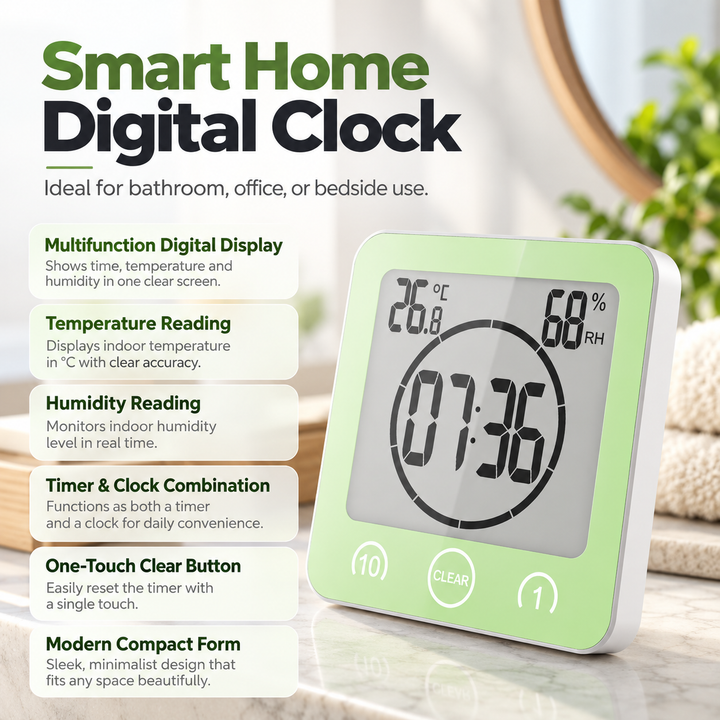 Waterproof Shower Clock Digital Suction Cup Bathroom Wall Clock Timer
