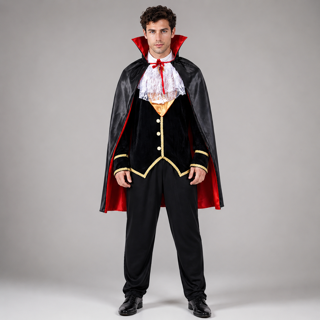 Mens Vampire Cape Costume with Vest and Collar Halloween