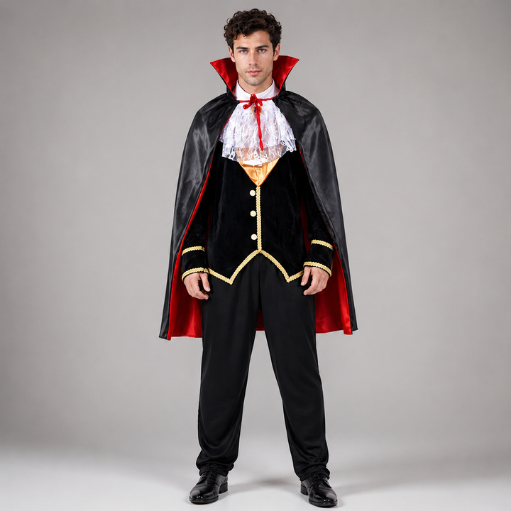 Mens Vampire Cape Costume with Vest and Collar Halloween