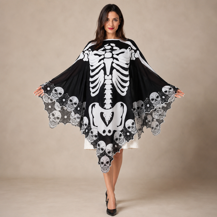 Womens Lace Skeleton Cloak Cape Witch Costume Halloween