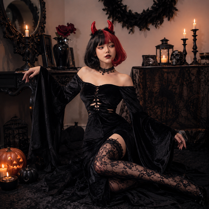 Womens Gothic Witch Long Dress Costume Vampire Halloween