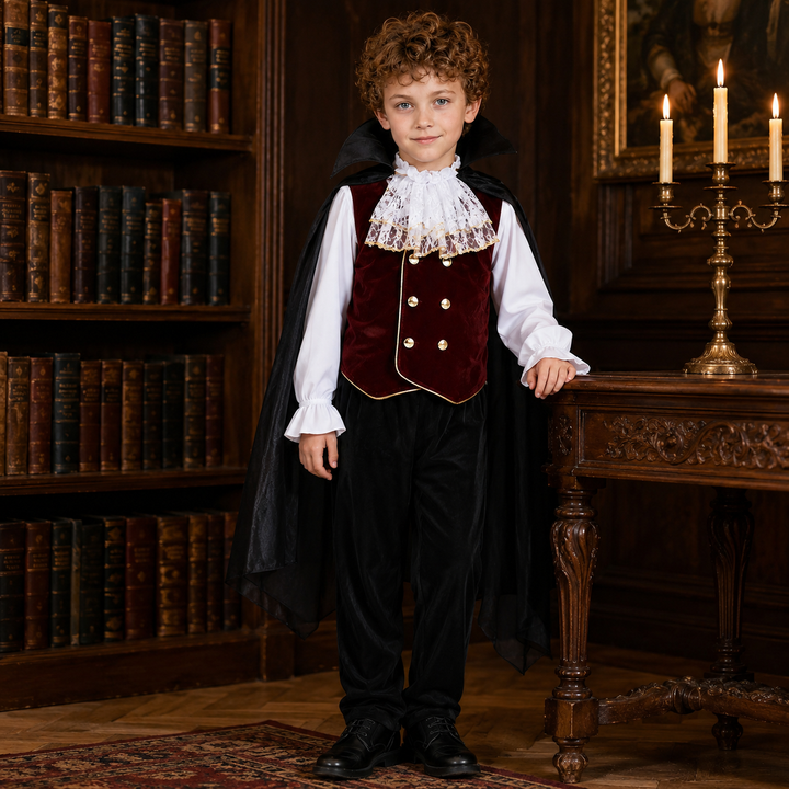 Boys Vampire Costume with Cape and Vest Halloween Dracula