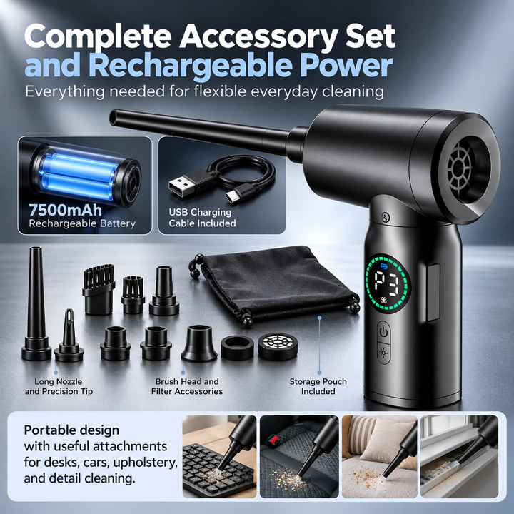 2 in 1 Portable Vacuum Cleaner Blower Cordless 7500mAh LED