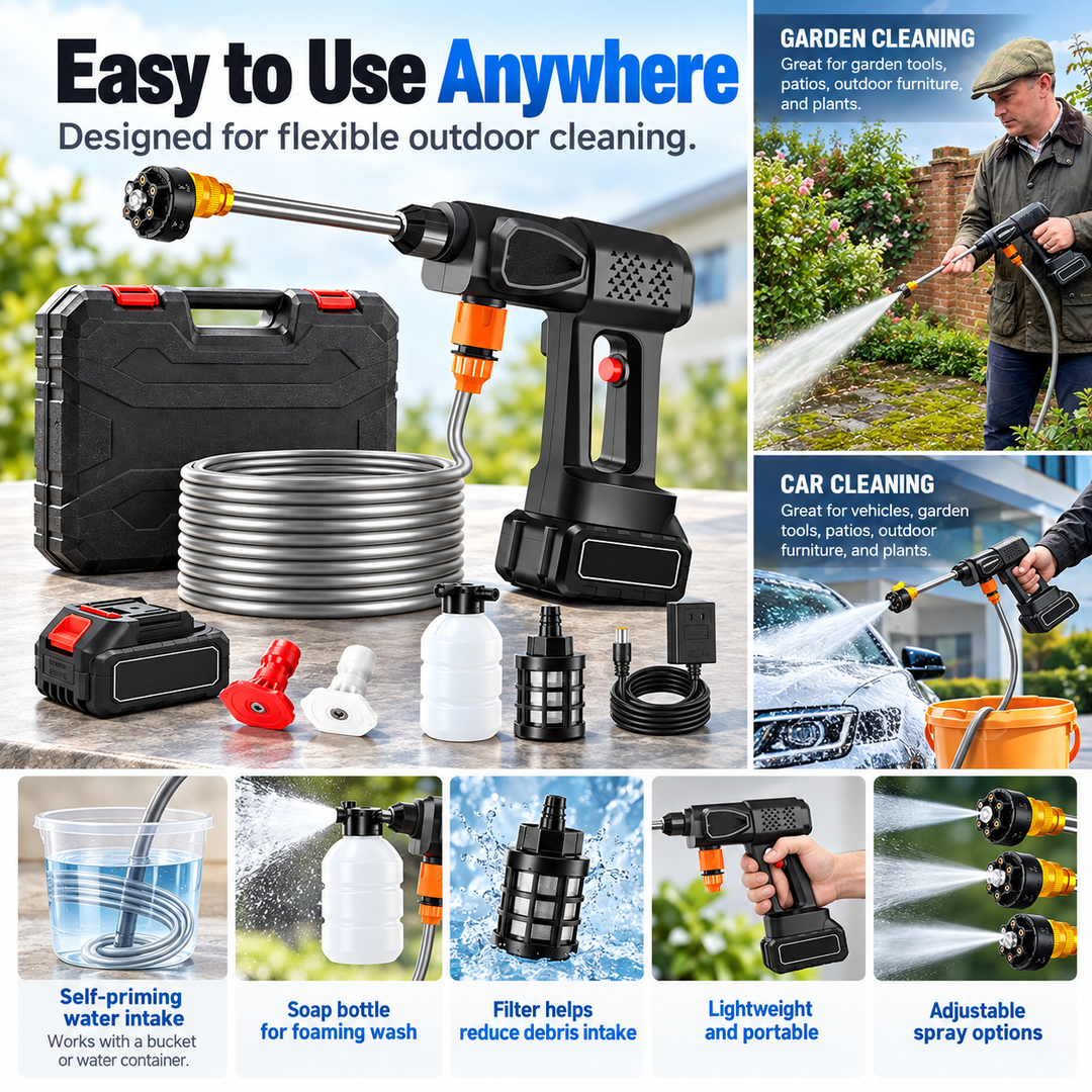 Cordless Pressure Washer Portable Power Cleaner 6 Spray Modes 300W