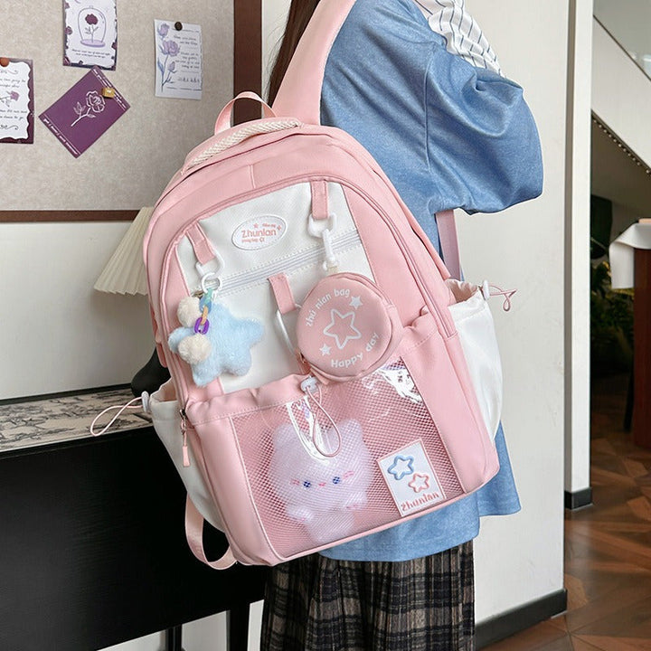 Girls Adjustable Strap Backpack School Bag with Bunny Charms
