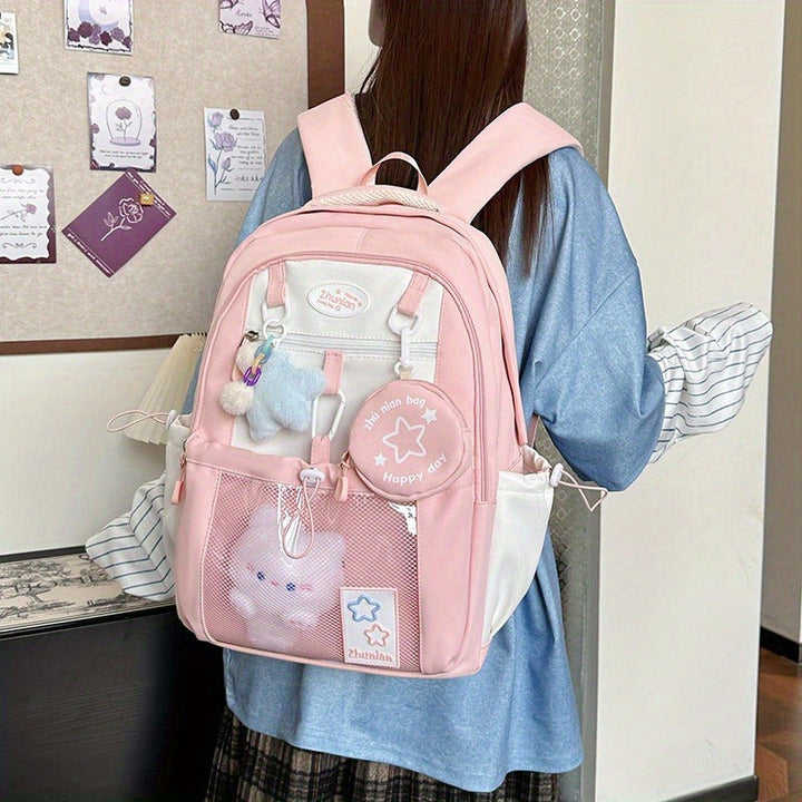 Girls Adjustable Strap Backpack School Bag with Bunny Charms