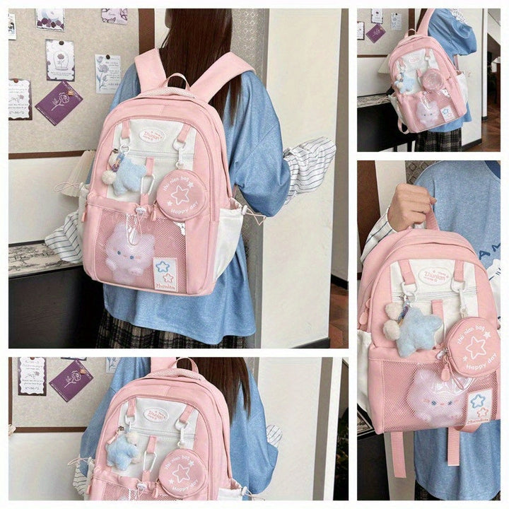 Girls Adjustable Strap Backpack School Bag with Bunny Charms