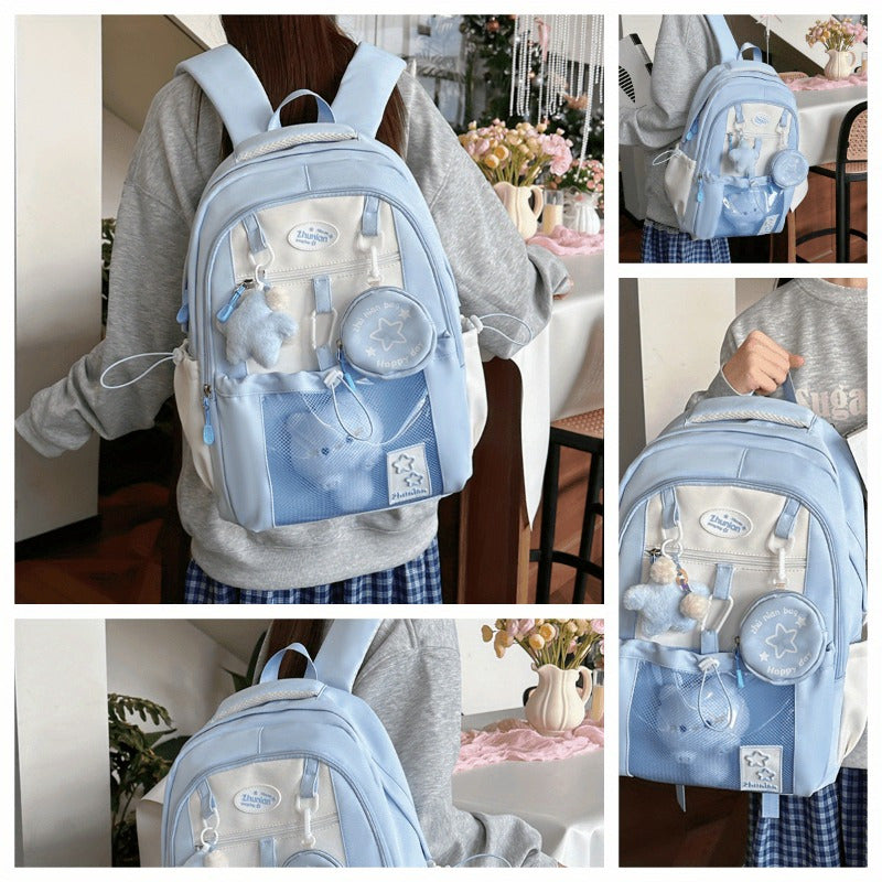 Girls Adjustable Strap Backpack School Bag with Bunny Charms