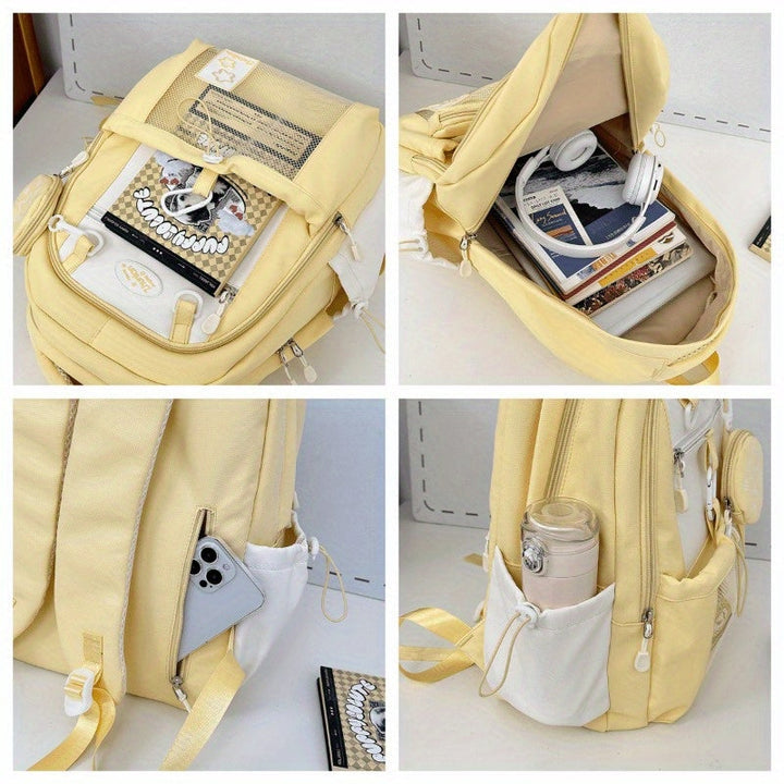 Girls Adjustable Strap Backpack School Bag with Bunny Charms