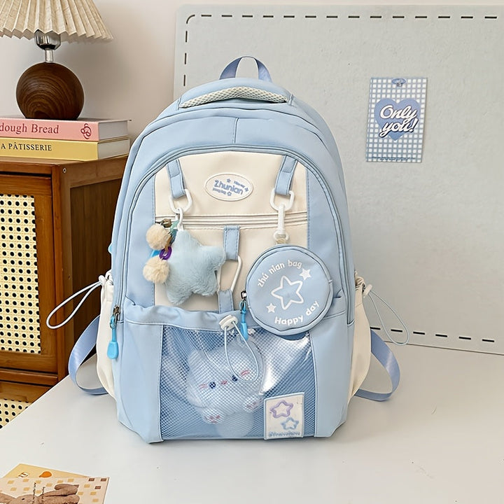 Girls Adjustable Strap Backpack School Bag with Bunny Charms