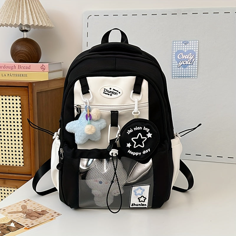 Girls Adjustable Strap Backpack School Bag with Bunny Charms