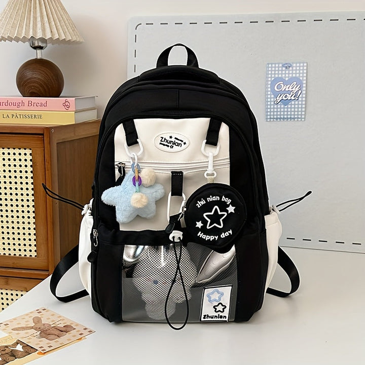 Girls Adjustable Strap Backpack School Bag with Bunny Charms