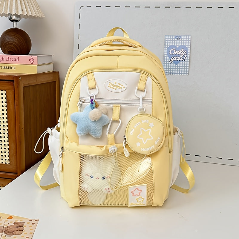 Girls Adjustable Strap Backpack School Bag with Bunny Charms