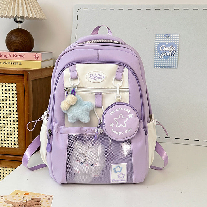 Girls Adjustable Strap Backpack School Bag with Bunny Charms