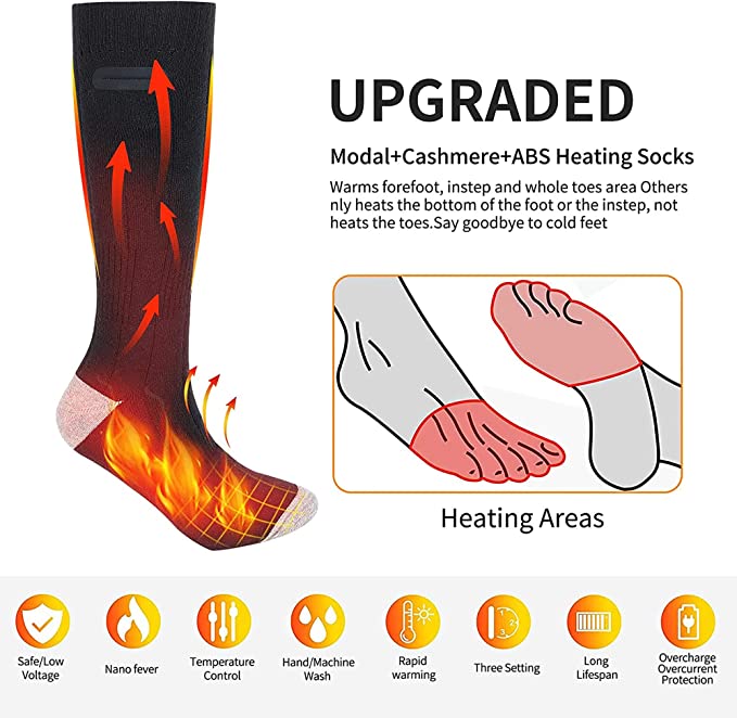 Electric Heated Socks Unisex 2 Pairs Foot Warmers Battery Powered
