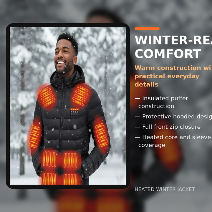 Heated Puffer Jacket 21 Heating Zones Adjustable Temperature