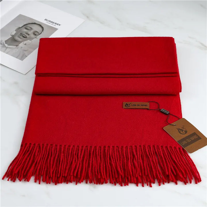 Cashmere Feel Winter Scarf with Tassels