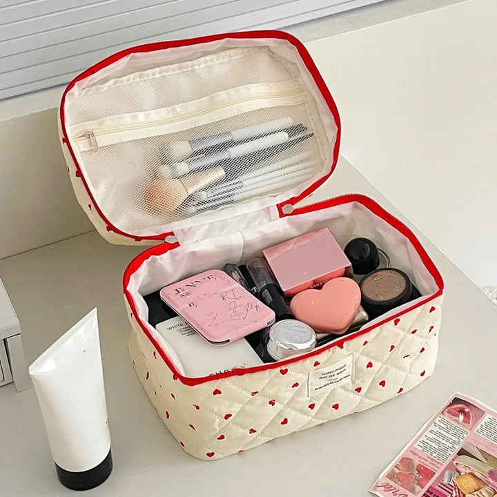 3 Piece Quilted Makeup Bag Set Travel Cosmetic Organizer Pouches