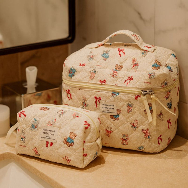 3-Piece Quilted Cartoon Pattern Cosmetic Bag Set