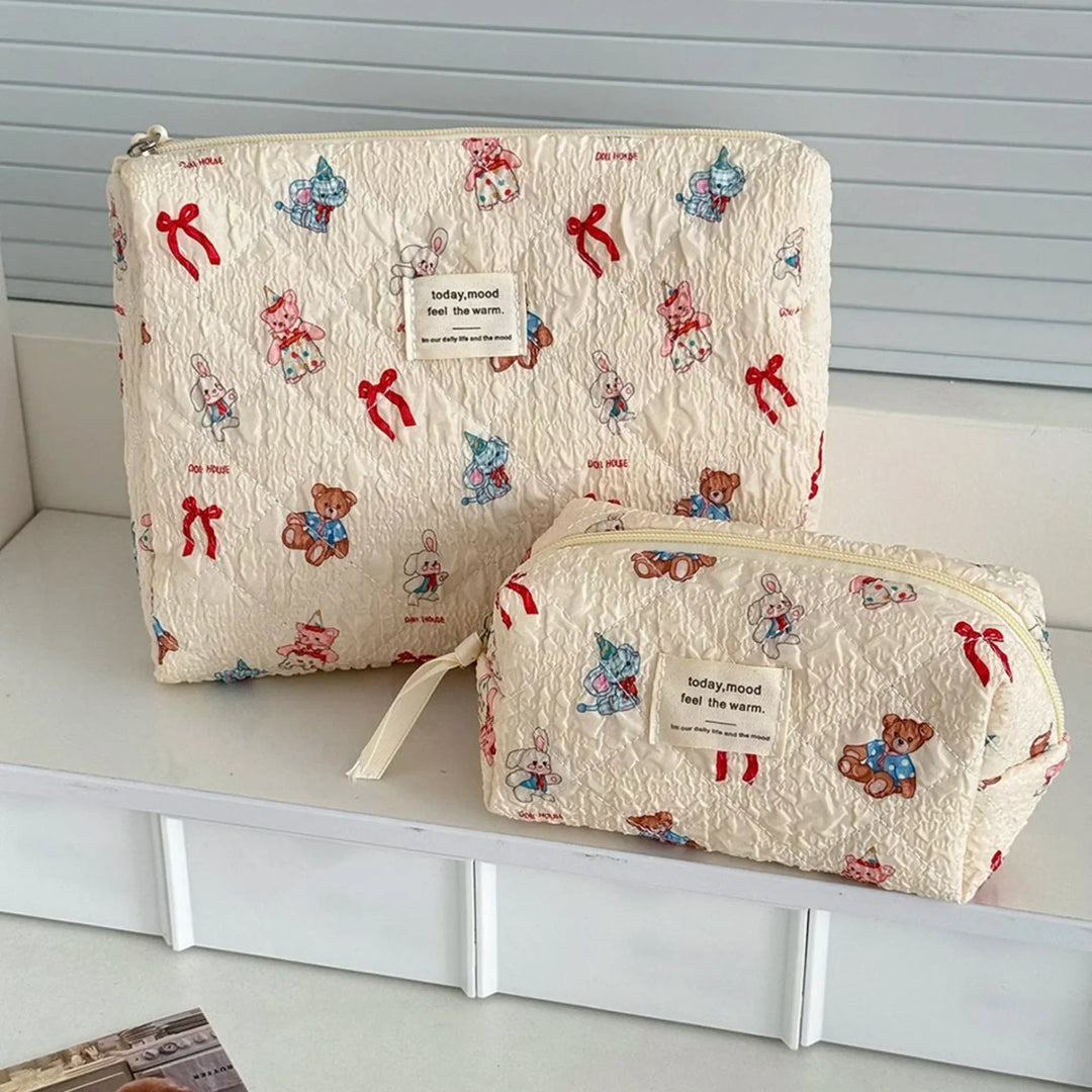 3-Piece Quilted Cartoon Pattern Cosmetic Bag Set