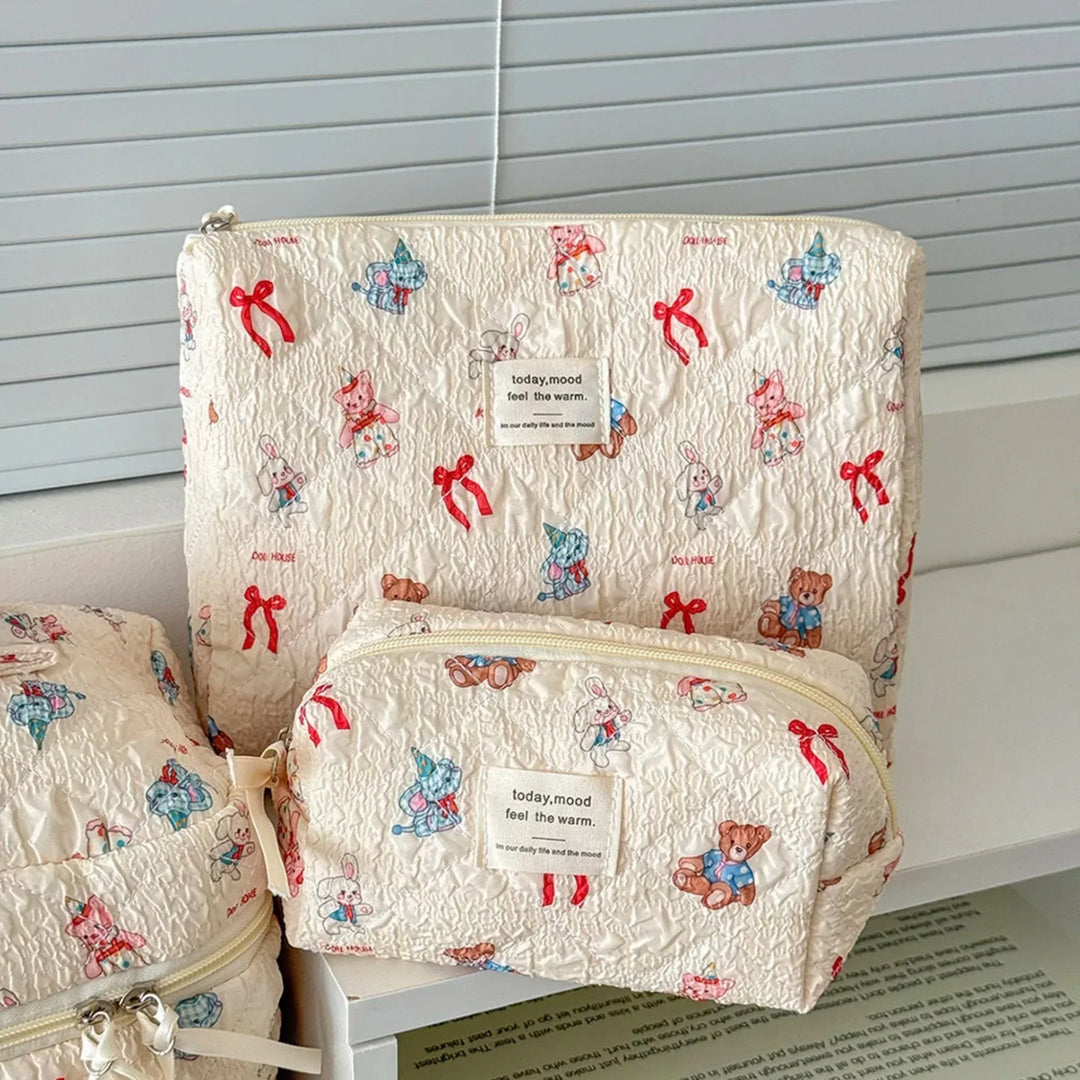 3-Piece Quilted Cartoon Pattern Cosmetic Bag Set