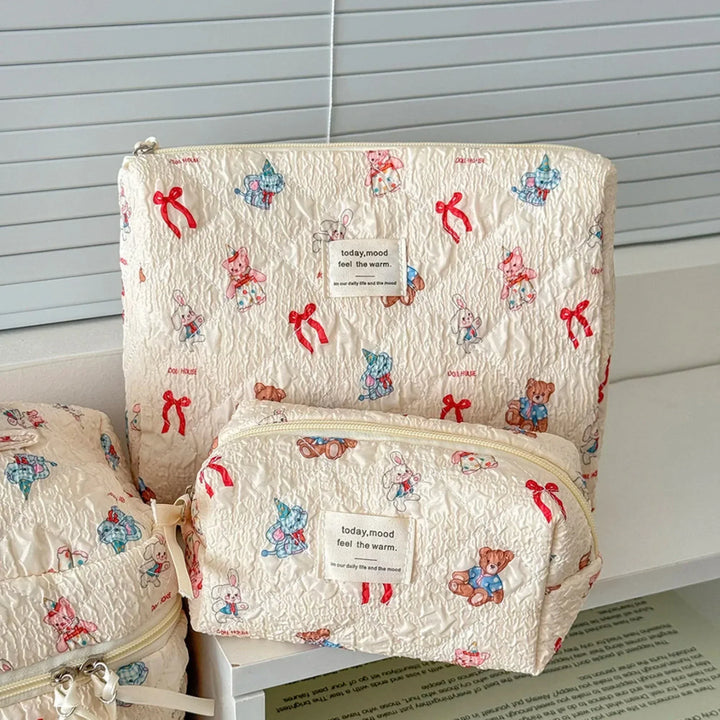 3-Piece Quilted Cartoon Pattern Cosmetic Bag Set