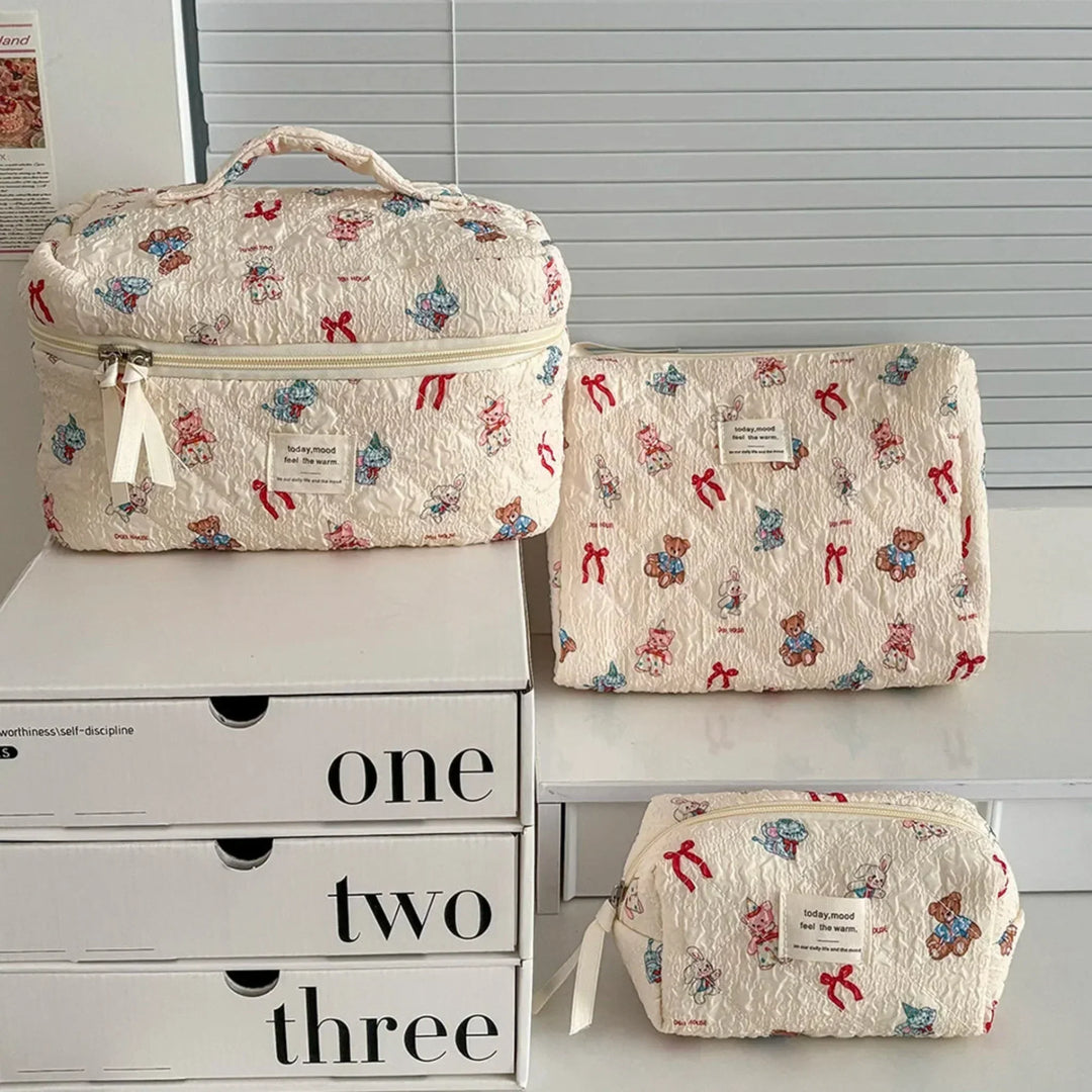 3-Piece Quilted Cartoon Pattern Cosmetic Bag Set