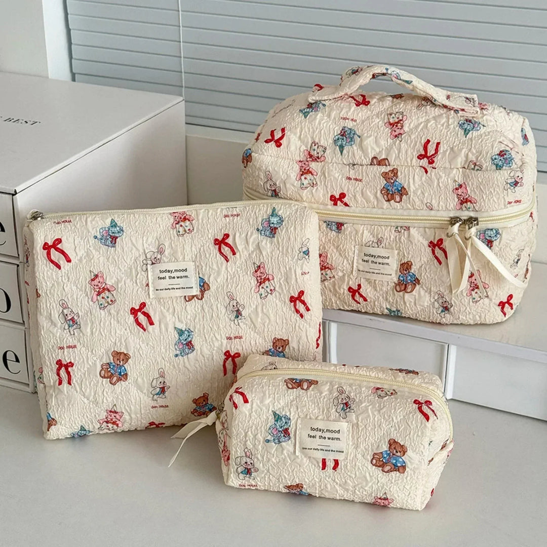 3-Piece Quilted Cartoon Pattern Cosmetic Bag Set
