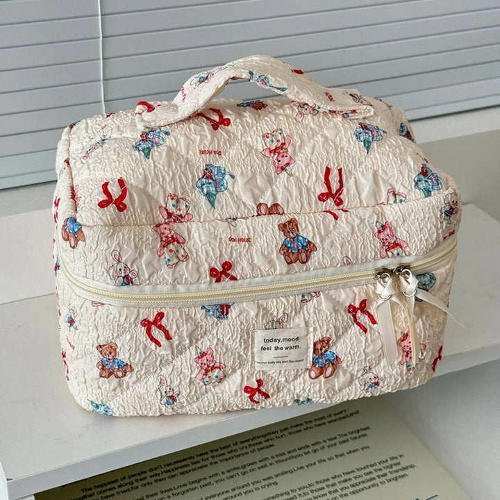 3-Piece Quilted Cartoon Pattern Cosmetic Bag Set