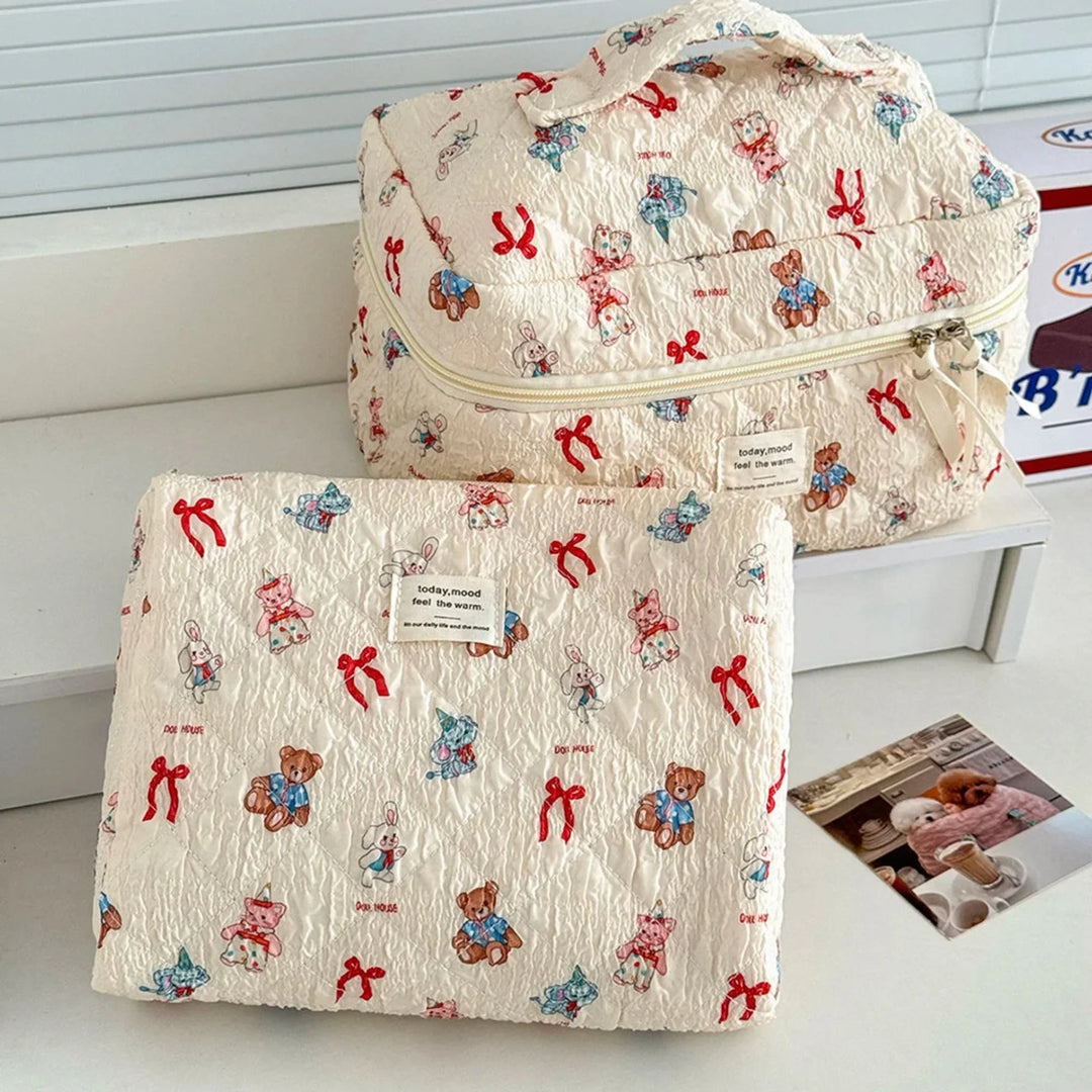 3-Piece Quilted Cartoon Pattern Cosmetic Bag Set