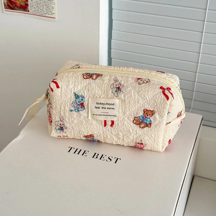 3-Piece Quilted Cartoon Pattern Cosmetic Bag Set