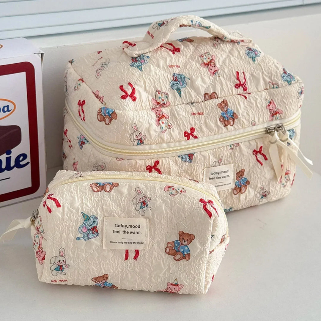 3-Piece Quilted Cartoon Pattern Cosmetic Bag Set