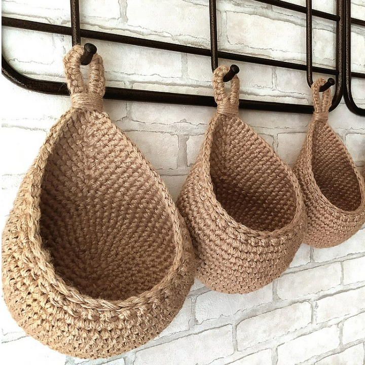 Jute Wall Mounted Storage Basket Organizer Set