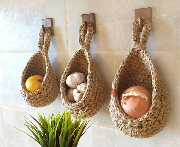 Jute Wall Mounted Storage Basket Organizer Set