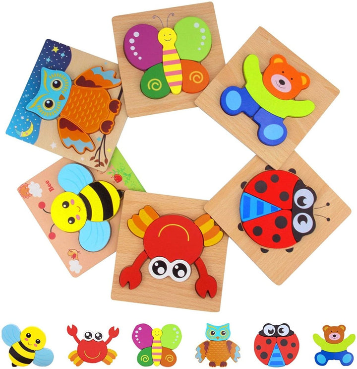 Wooden Animal Jigsaw Puzzle Set 6 Pack for Kids Toys