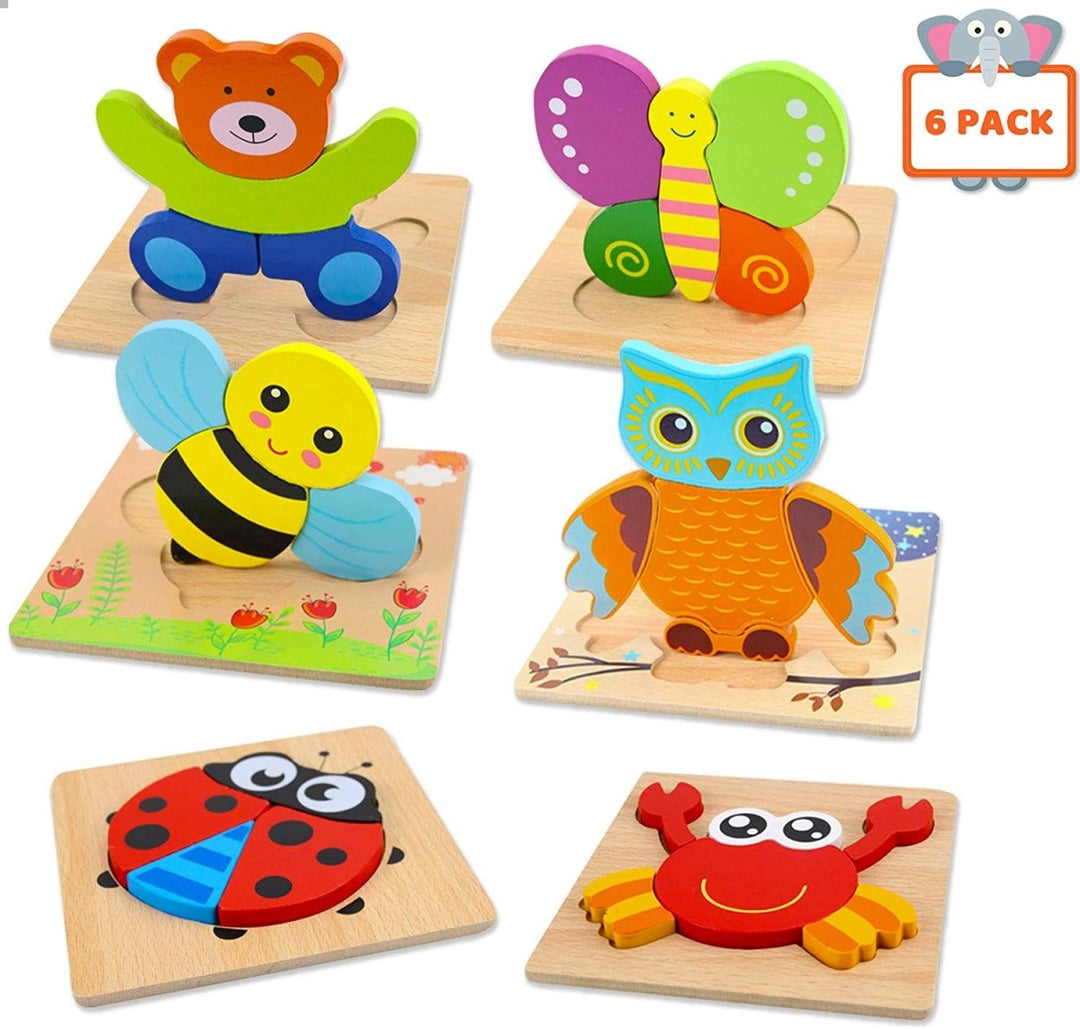 Wooden Animal Jigsaw Puzzle Set 6 Pack for Kids Toys
