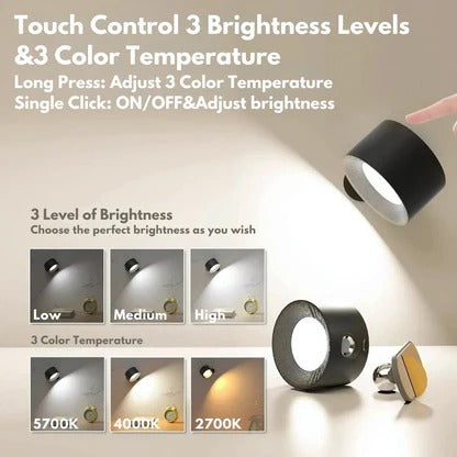 Rechargeable Circular LED Wall Light 360 Degree Rotating Fixture