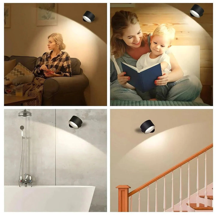 Rechargeable Circular LED Wall Light 360 Degree Rotating Fixture