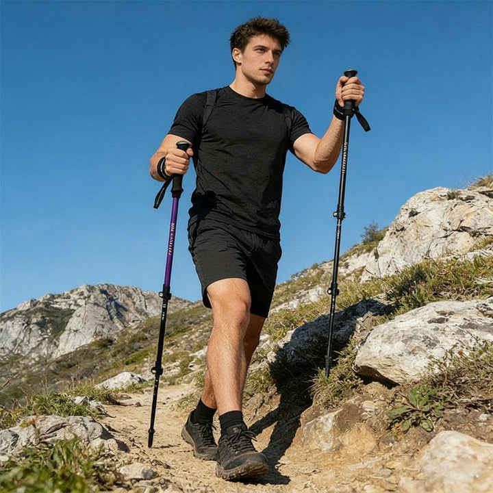 Adjustable Telescopic 3-Section Trekking Poles Carbon Fiber Lightweight