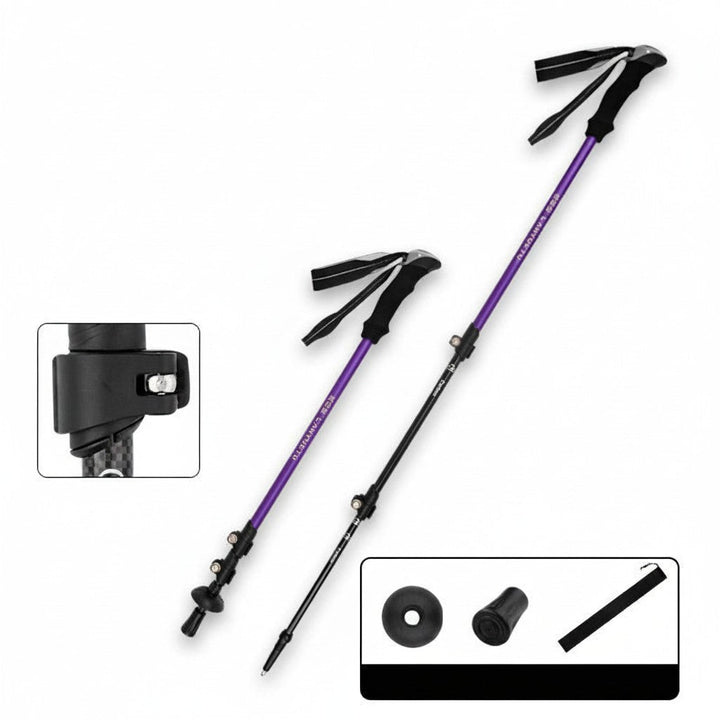 Adjustable Telescopic 3-Section Trekking Poles Carbon Fiber Lightweight