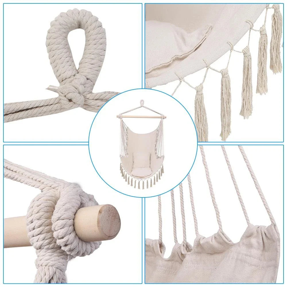Hanging Rope Hammock Chair Swing Seat for Outdoor Patio Porch Camping