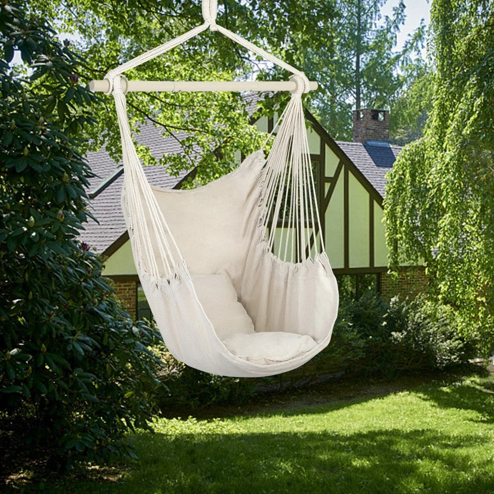 Hammock Rope Chair Swing Seat with Pillows for Patio Camping